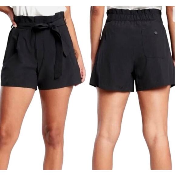Athleta Skyline Shorts Paperbag Waist Tie Pleated High Waisted Black Size 10 - Picture 2 of 9